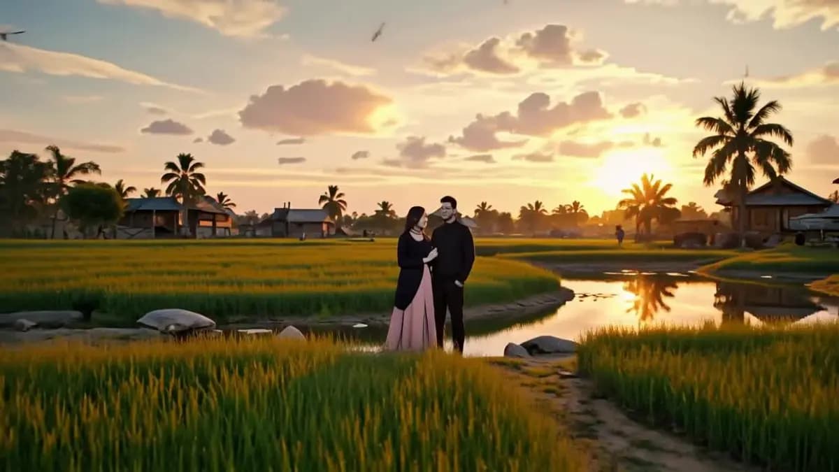 A Couple Enjoying The Unending Beauty Of Bangladeshi Village