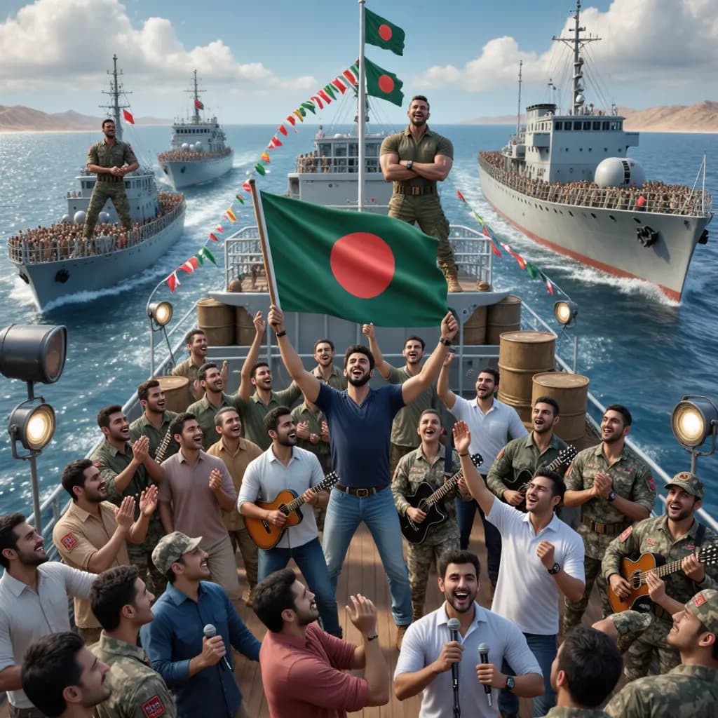 Bangladeshi Hero Siam Troops Singing Partying Ships Hormuz Channel Arnold Schwarzenegger